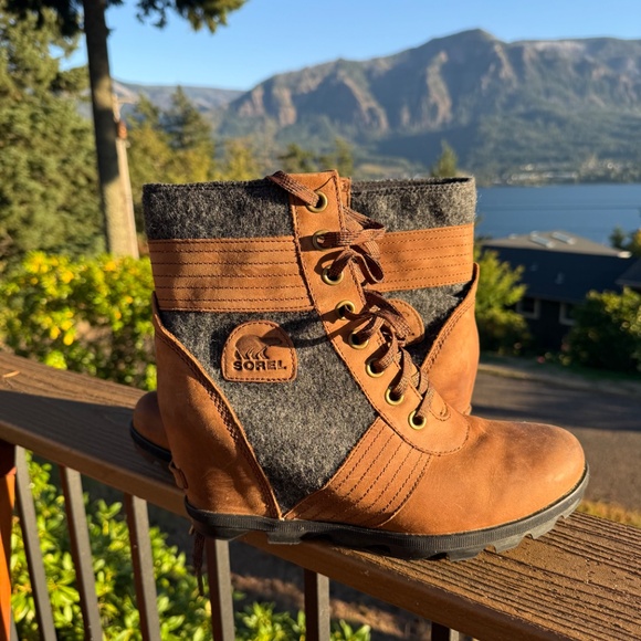 Sorel PDX Lace up Wedge Lexie Wedge Brown Black grey flannel Size 12 - Picture 2 of 7